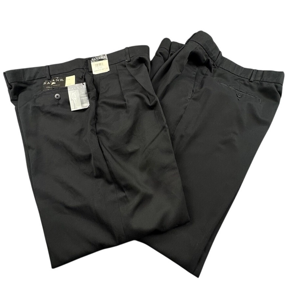 (2) Savane Men Dress Cuffed Pants 36x30 Black‎ No Wrinkle NEW and Used *READ
